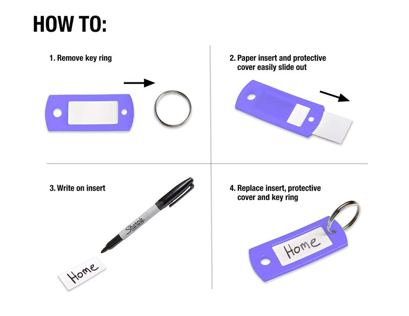 Lucky Line Flexible Colored Plastic Key Tag with 3/4" Split Ring in Purple, 50 Tags (16965) - Image 5